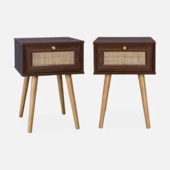 sweeek Set 2 comodini effetto legno e cannage