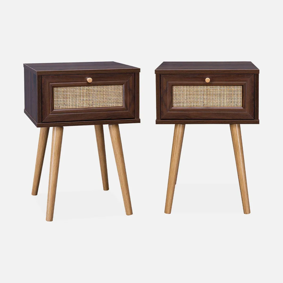 sweeek Set 2 comodini effetto legno e cannage