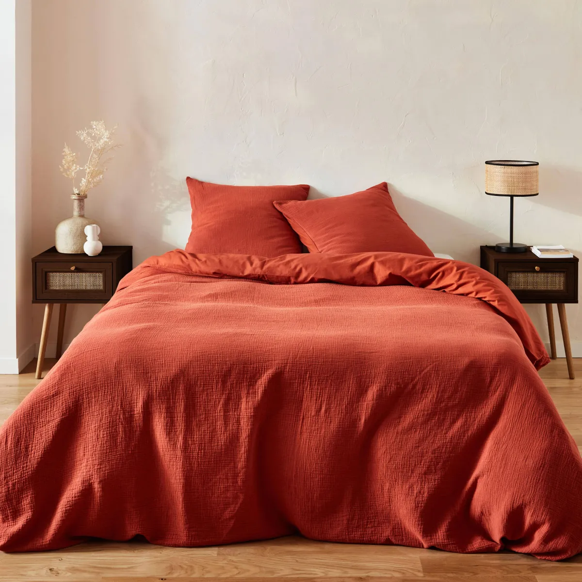 sweeek Set 2 comodini effetto legno e cannage