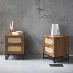 sweeek Set 2 comodini effetto legno e canna