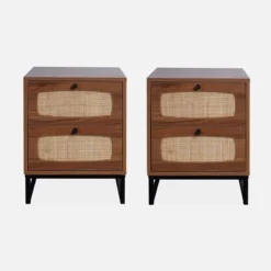 sweeek Set 2 comodini effetto legno e canna