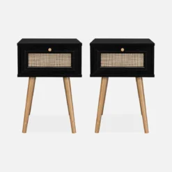 Set 2 comodini effetto legno e cannage
