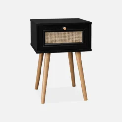 Set 2 comodini effetto legno e cannage