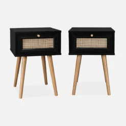 Set 2 comodini effetto legno e cannage