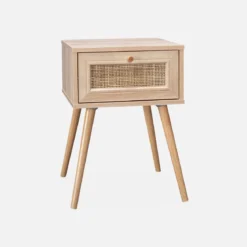 Set 2 comodini effetto legno e cannage