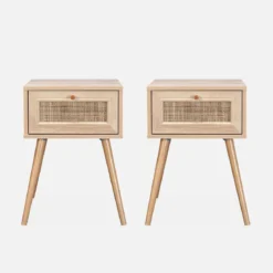 Set 2 comodini effetto legno e cannage