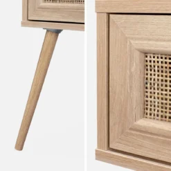 Set 2 comodini effetto legno e cannage