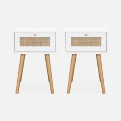 Set 2 comodini effetto legno e cannage