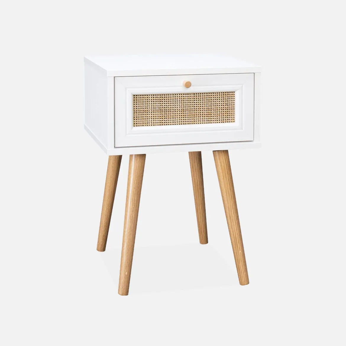 Set 2 comodini effetto legno e cannage