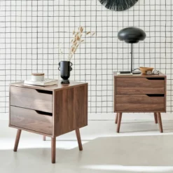 sweeek Set 2 comodini effetto legno noce, 2 cassetti
