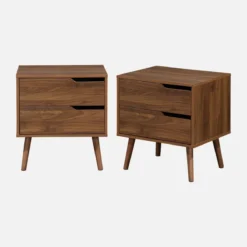 sweeek Set 2 comodini effetto legno noce, 2 cassetti