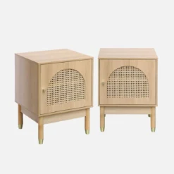 sweeek Set 2 comodini in legno con ante in cannage
