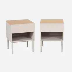 sweeek Set 2 comodini in metallo e decorazione in legno 1 anta 1 vano