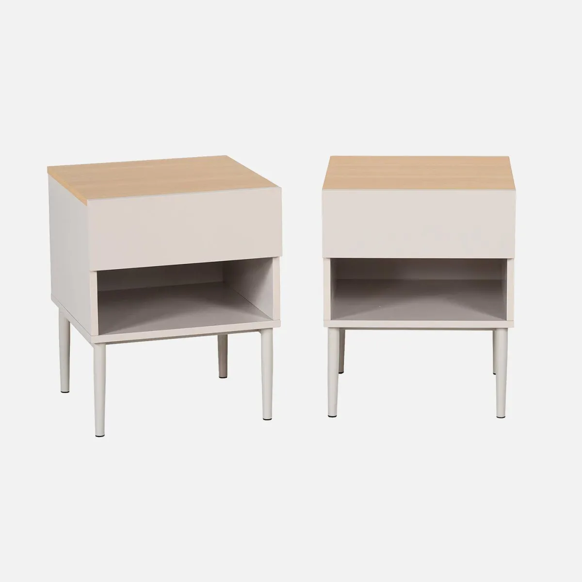 sweeek Set 2 comodini in metallo e decorazione in legno 1 anta 1 vano