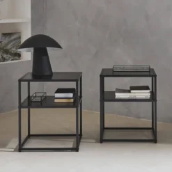 sweeek Set 2 comodini in metallo nero con ripiano