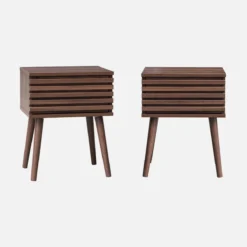 sweeek Set 2 comodini scandinavi con decoro in legno scanalato