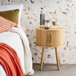 Set 2 comodini scandinavi decorazione legno 2 ante scorrevoli