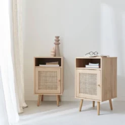 sweeek Set 2 comodini scandinavi in intrecciatura cannage