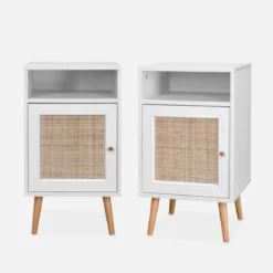 Set 2 comodini scandinavi in intrecciatura cannage