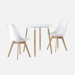 sweeek Set da pranzo tondo e 2 sedie, 80cm