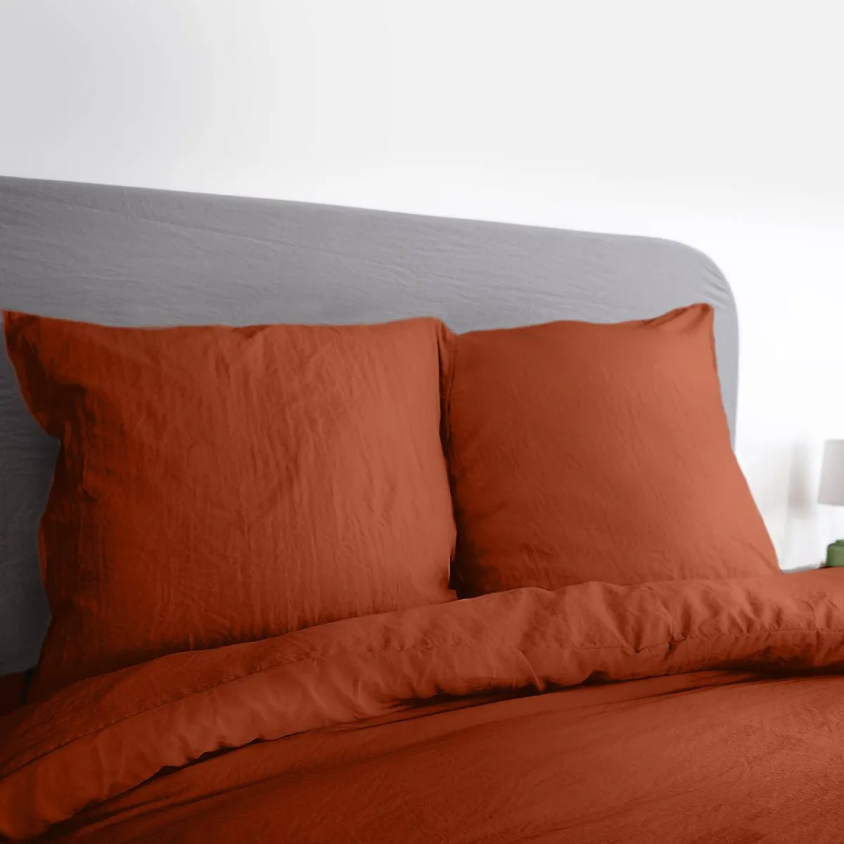 sweeek Set di biancheria da letto in microfibra lavata terracotta a 2 posti