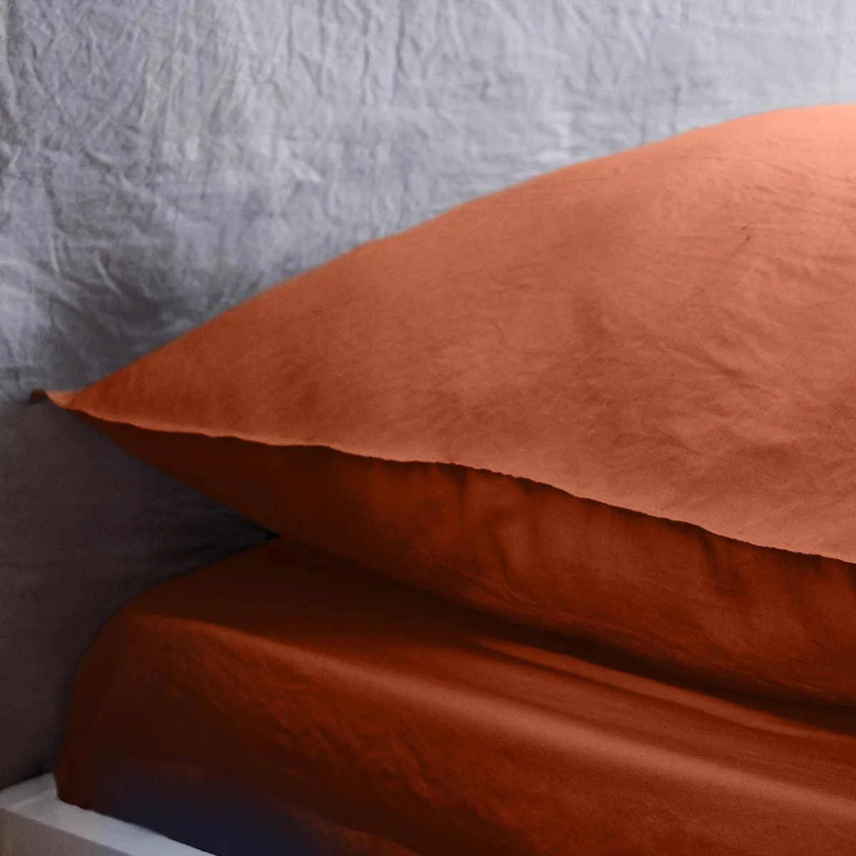 sweeek Set di biancheria da letto in microfibra lavata terracotta a 2 posti