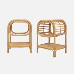 sweeek Set di 2 comodini in rattan naturale curvato, 1 vano