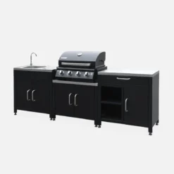 Set di 7 moduli da cucina con barbecue + copertura