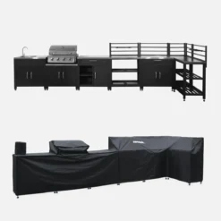 sweeek Set di 7 moduli da cucina con barbecue + copertura