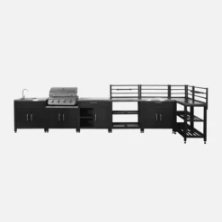 sweeek Set di 7 moduli da cucina con barbecue + copertura