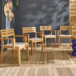 sweeek Set di 4 poltrone da giardino in legno di acacia con cuscino