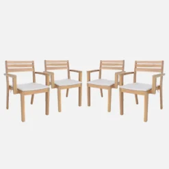 sweeek Set di 4 poltrone da giardino in legno di acacia con cuscino