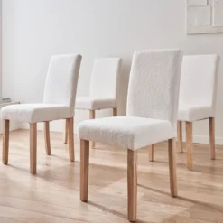 sweeek Set di 4 sedie a coste con gambe in legno