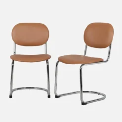 sweeek Set di 2 sedie arrotondate metallo, similpelle e gambe cromate