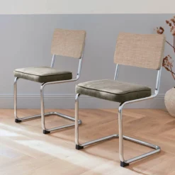sweeek Set di 2 sedie a sbalzo, tessuto e rattan