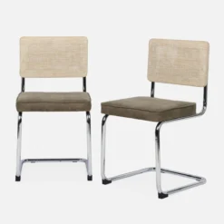 sweeek Set di 2 sedie a sbalzo, tessuto e rattan