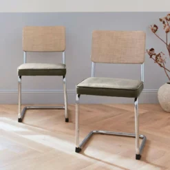 sweeek Set di 2 sedie a sbalzo, tessuto e rattan