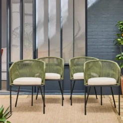 Set di 4 sedie da giardino in corda e acciaio zincato