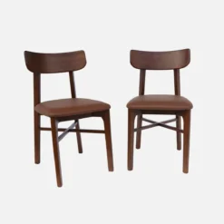 sweeek Set di 2 sedie in legno di hevea e similpelle