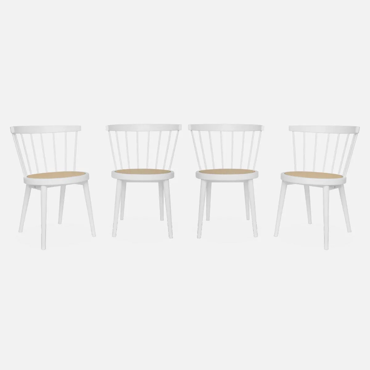 sweeek Set di 4 sedie in legno e paglia
