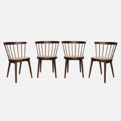 Set di 4 sedie in legno e paglia