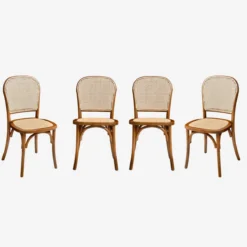 sweeek Set di 4 sedie in legno e rattan vintage