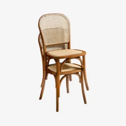 sweeek Set di 4 sedie in legno e rattan vintage