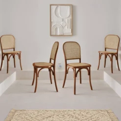 sweeek Set di 4 sedie in legno e rattan vintage