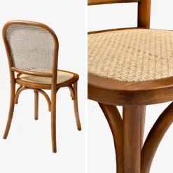 sweeek Set di 4 sedie in legno e rattan vintage