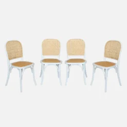 Set di 4 sedie in legno e rattan vintage