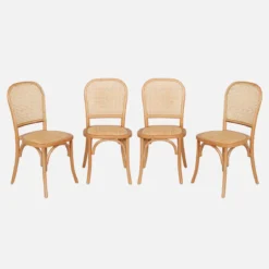 Set di 4 sedie in legno e rattan vintage
