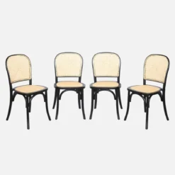 Set di 4 sedie in legno e rattan vintage