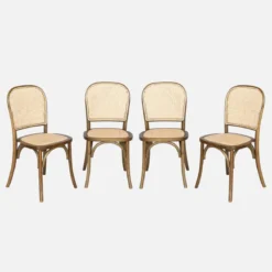 Set di 4 sedie in legno e rattan vintage
