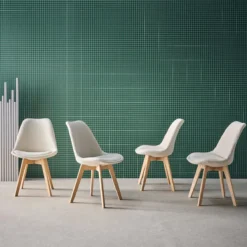 sweeek Set di 4 sedie scandinave in legno di faggio e velluto a coste